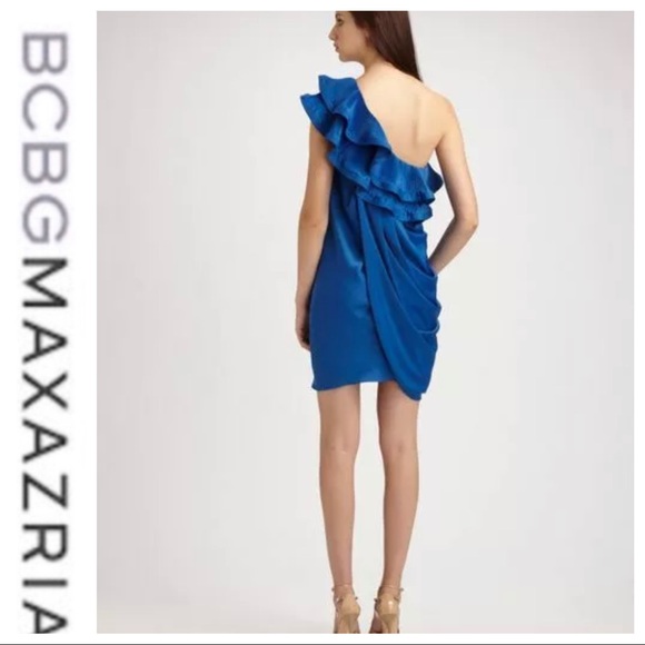 💕SALE BCBGMAXAZRIA Blue One Shoulder Ruffle Dress - Picture 4 of 11